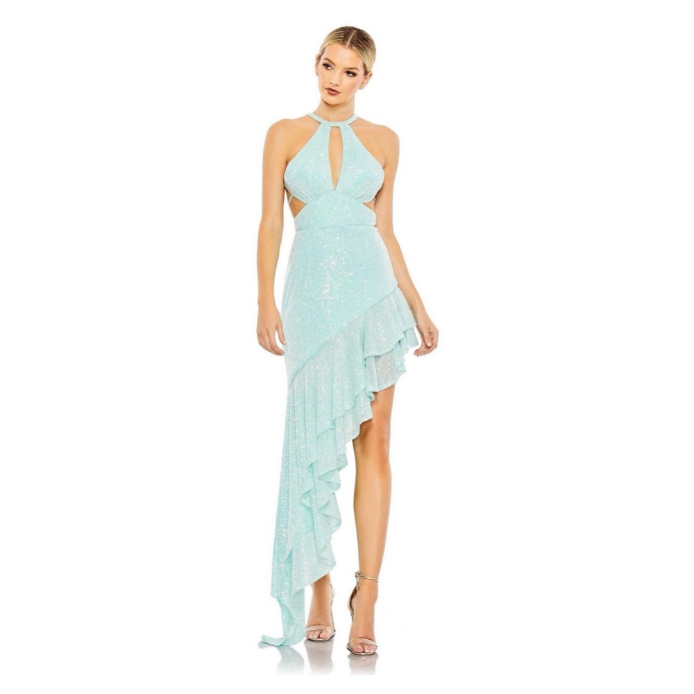 ✨ Ieena for Mac Duggal Aqua Sequin Gown – Size 4 – NWT ✨